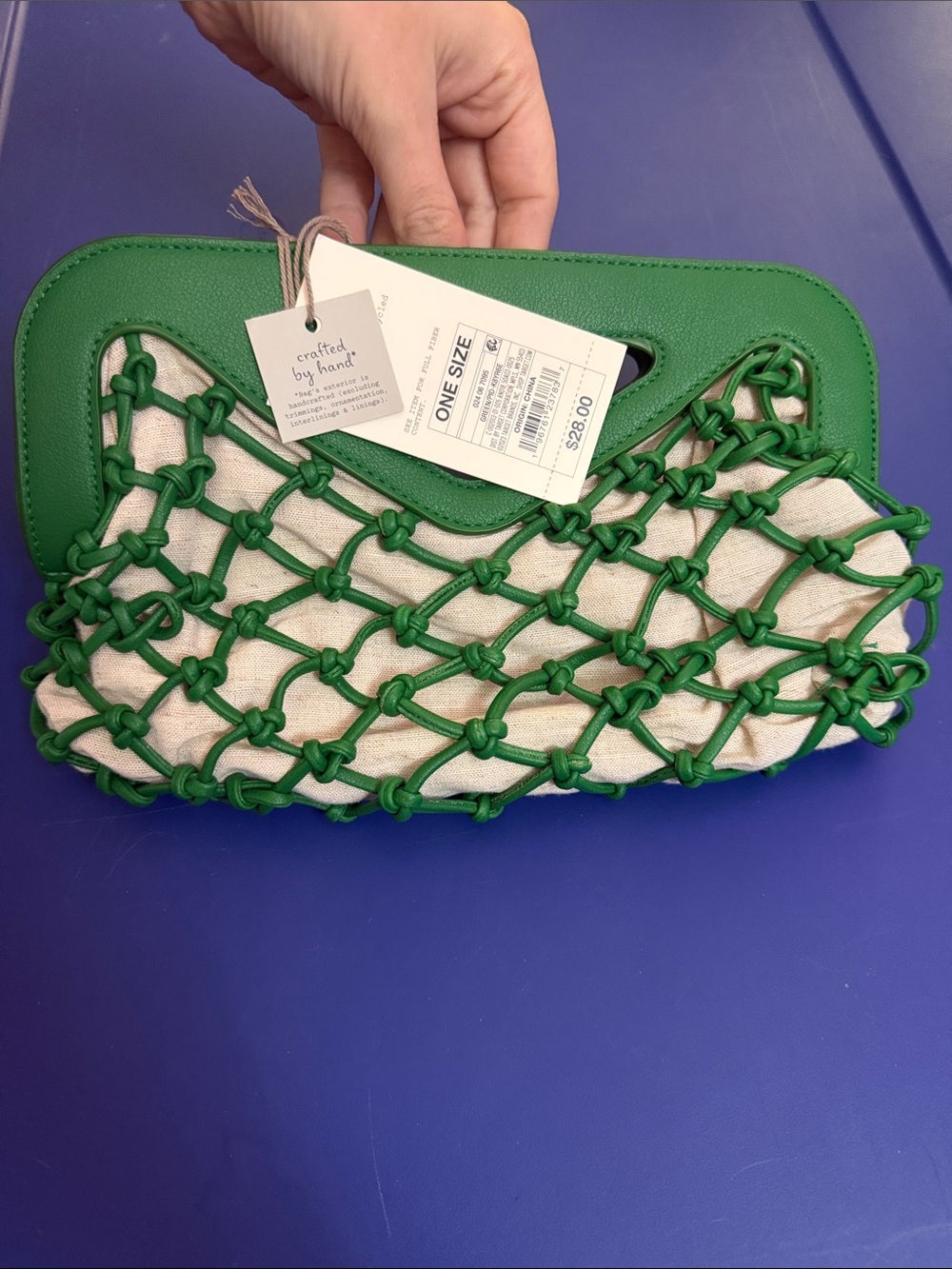 a new day Green Knotted Mesh Clutch with Cream Inner Pouch